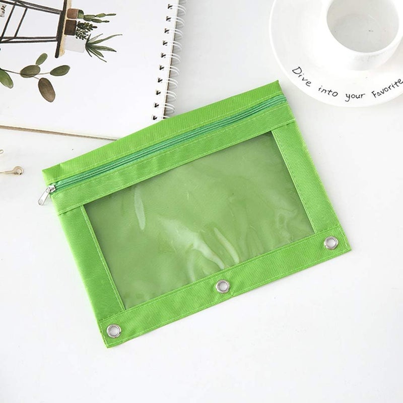 SdeFe Store Zippered Pen Pencil Binder Pouch 3 Rings with Clear Window for School Classroom Organizers 8 Pcs (Green) - Image 5
