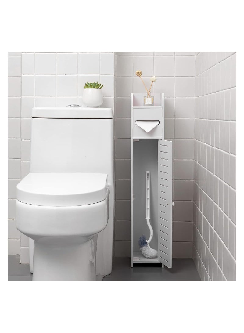 إي وورلد "خزانة الزاوية الأرضية باللون الأبيض من PVC عالي الجودة بتصميم مقاوم للماء وخفيف الوزن، تتميز بأبواب ورفوف وتصميم نحيف مثالي لخزانة المرحاض وتخزين المناشف وحامل الورق." - Image 3