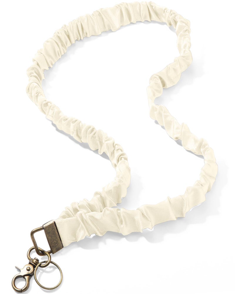 Geyoga Scrunchie Lanyards for ID Card and Keys Scrunchy Cute Neck Keychain With Clip Closure Stretchy Lanyards For Teacher (White) - Image 1