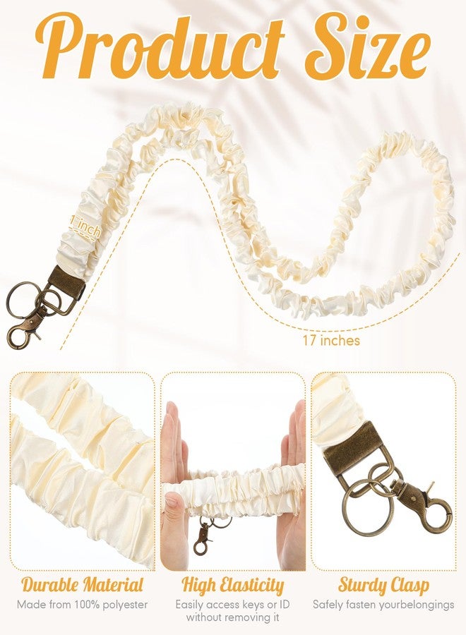 Geyoga Scrunchie Lanyards for ID Card and Keys Scrunchy Cute Neck Keychain With Clip Closure Stretchy Lanyards For Teacher (White) - Image 2