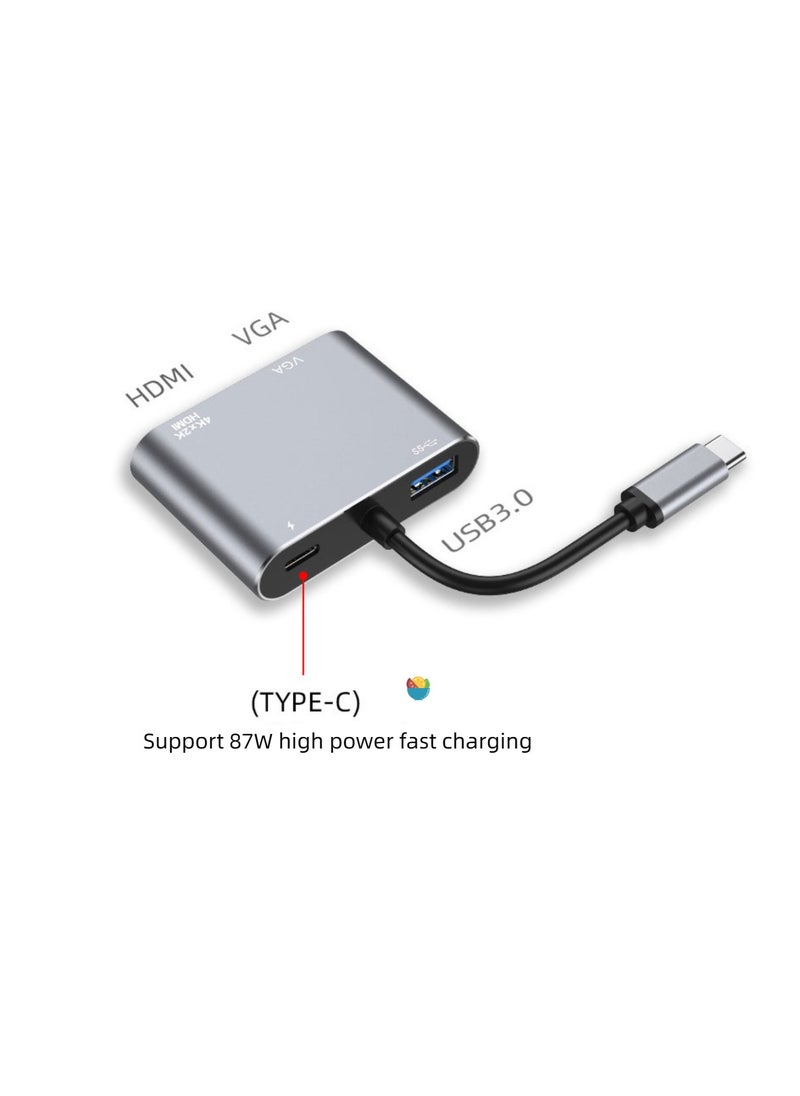 USB C to HDMI Adapter, Hub, 4-in-1 USB Type C Docking Station, HDMI+VGA+USB3.0+PD100W
