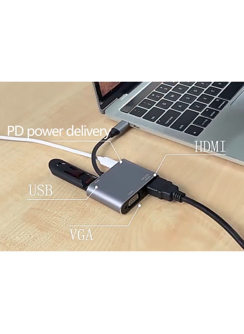 USB C to HDMI Adapter, Hub, 4-in-1 USB Type C Docking Station, HDMI+VGA+USB3.0+PD100W