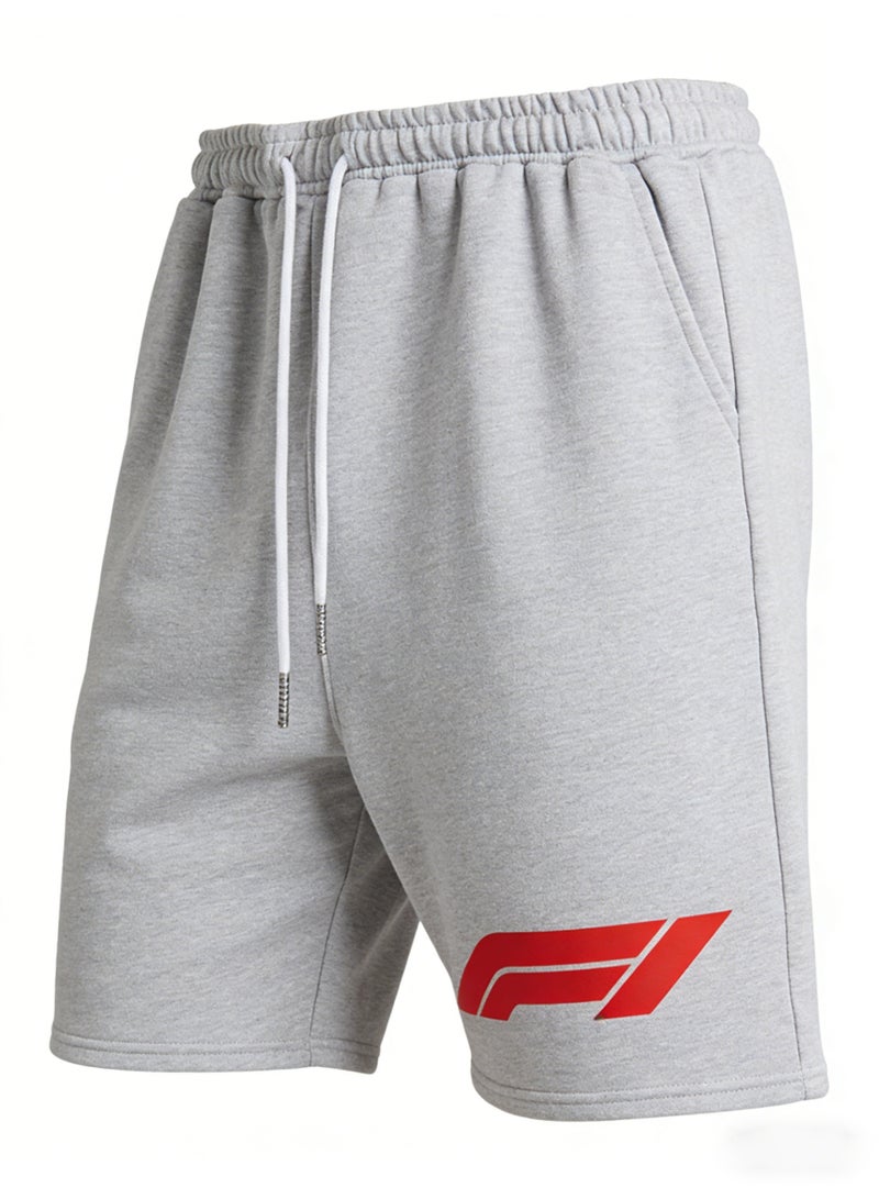 اف 1 F1 Official Gray Sweat Shorts - Red Logo Graphic Casual Sports Shorts with Drawstring Waist for Motorsport Fans & Daily Wear - Image 4