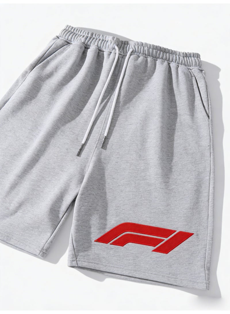 اف 1 F1 Official Gray Sweat Shorts - Red Logo Graphic Casual Sports Shorts with Drawstring Waist for Motorsport Fans & Daily Wear - Image 5