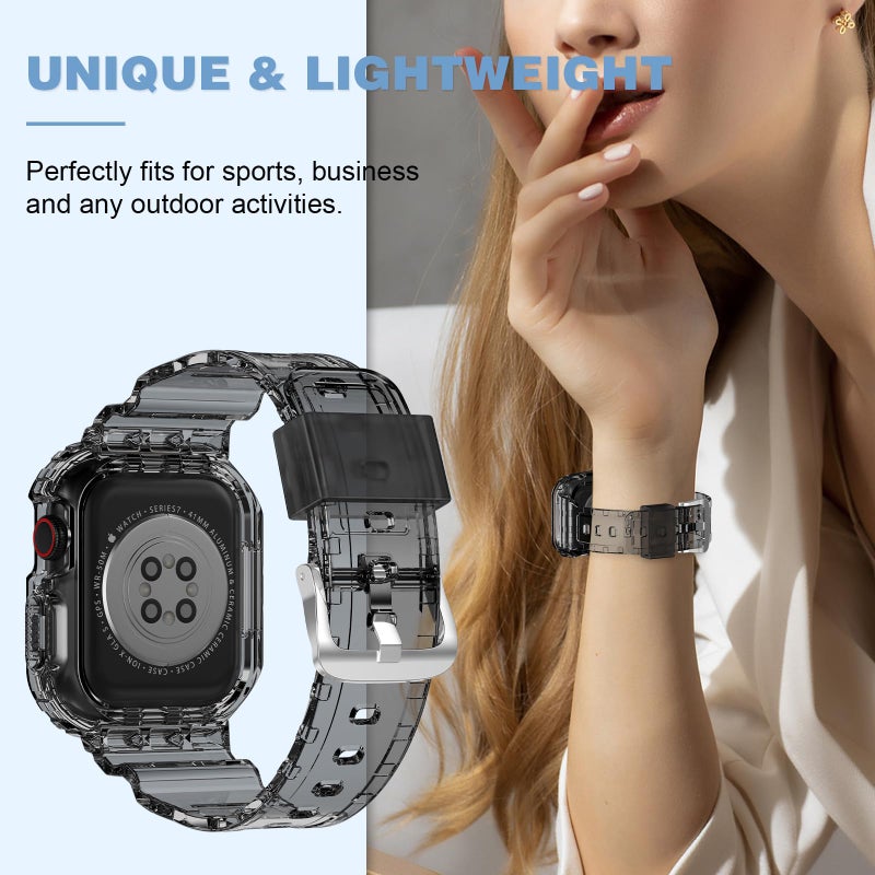 XYF Compatible for Crystal Clear Apple Watch Bands, 41mm 40mm 38mm Bumper Case for Men Women Jelly Sport Cover Strap for iWatch Ultra 3 2 Series 11 10 9 8 7 SE 6 5 4 3 (ClearBlack, 38/40/41) - Image 5