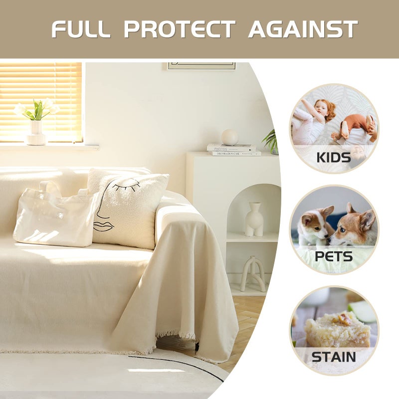 MEETSKY Couch Cover Sofa Cover Sectional Couch Covers Single Sofa Covers Chenille Couch Cover Living Room Pet Couch Protector Sofa Slipcovers for Pets Kids  71""x 102""  Beige - Image 3