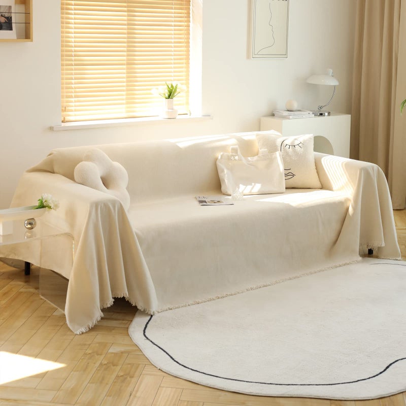 MEETSKY Couch Cover Sofa Cover Sectional Couch Covers Single Sofa Covers Chenille Couch Cover Living Room Pet Couch Protector Sofa Slipcovers for Pets Kids  71""x 102""  Beige - Image 2