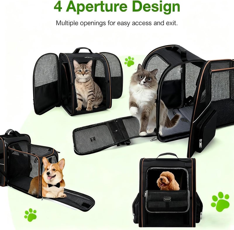 Moonmen Various size alternatives Pet Carrier Backpack, 4 Aperture Design with Breathable Mesh Ventilation Portable Dog Carry Backpack for Outdoor, Expandable Soft Sided Pet Carrier Bag for Small Dogs and Cats up to 25 lbs (Black) All climate suitability - Image 2