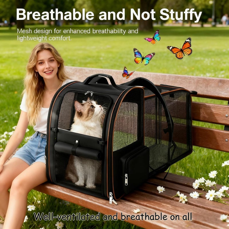 Moonmen Various size alternatives Pet Carrier Backpack, 4 Aperture Design with Breathable Mesh Ventilation Portable Dog Carry Backpack for Outdoor, Expandable Soft Sided Pet Carrier Bag for Small Dogs and Cats up to 25 lbs (Black) All climate suitability - Image 3