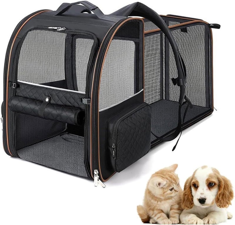 Moonmen Various size alternatives Pet Carrier Backpack, 4 Aperture Design with Breathable Mesh Ventilation Portable Dog Carry Backpack for Outdoor, Expandable Soft Sided Pet Carrier Bag for Small Dogs and Cats up to 25 lbs (Black) All climate suitability - Image 1