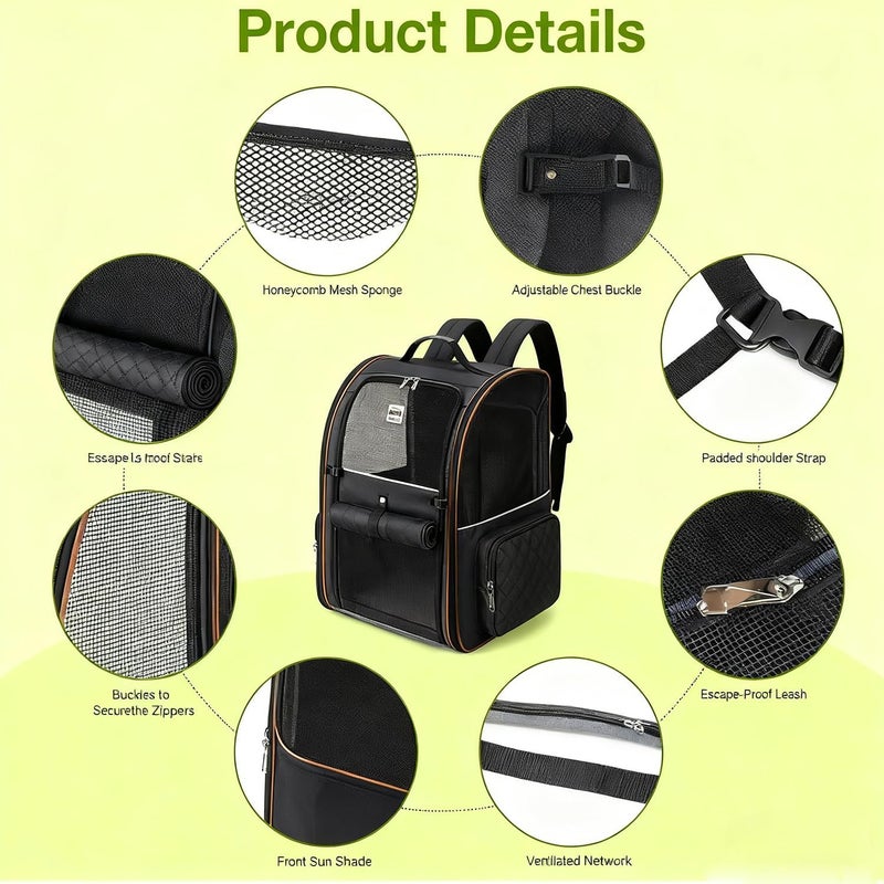 Moonmen Various size alternatives Pet Carrier Backpack, 4 Aperture Design with Breathable Mesh Ventilation Portable Dog Carry Backpack for Outdoor, Expandable Soft Sided Pet Carrier Bag for Small Dogs and Cats up to 25 lbs (Black) All climate suitability - Image 4