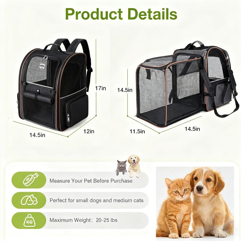 Moonmen Various size alternatives Pet Carrier Backpack, 4 Aperture Design with Breathable Mesh Ventilation Portable Dog Carry Backpack for Outdoor, Expandable Soft Sided Pet Carrier Bag for Small Dogs and Cats up to 25 lbs (Black) All climate suitability - Image 5