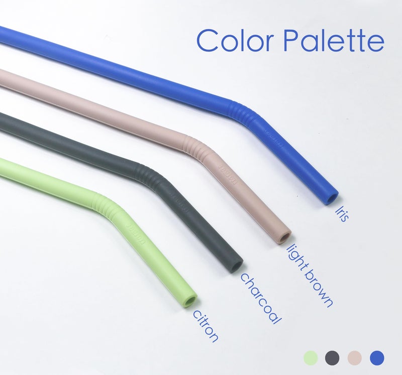 Tegion Stanley Cup Accessories 14â€ Extra Long Silicone Reusable Replacement Drinking Straws for 40 oz Quencher Tumbler,Wine Bottle-Blue Iris,Green Citron,Charcoal,Light Brown With Bendable Brush - Image 2