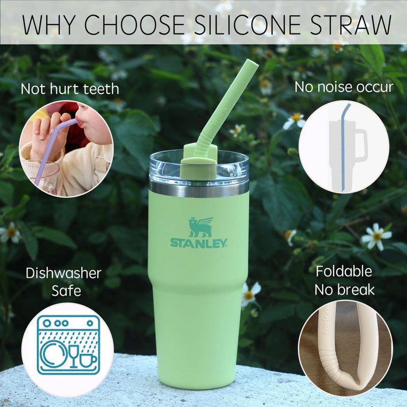 Tegion Stanley Cup Accessories 14â€ Extra Long Silicone Reusable Replacement Drinking Straws for 40 oz Quencher Tumbler,Wine Bottle-Blue Iris,Green Citron,Charcoal,Light Brown With Bendable Brush - Image 4