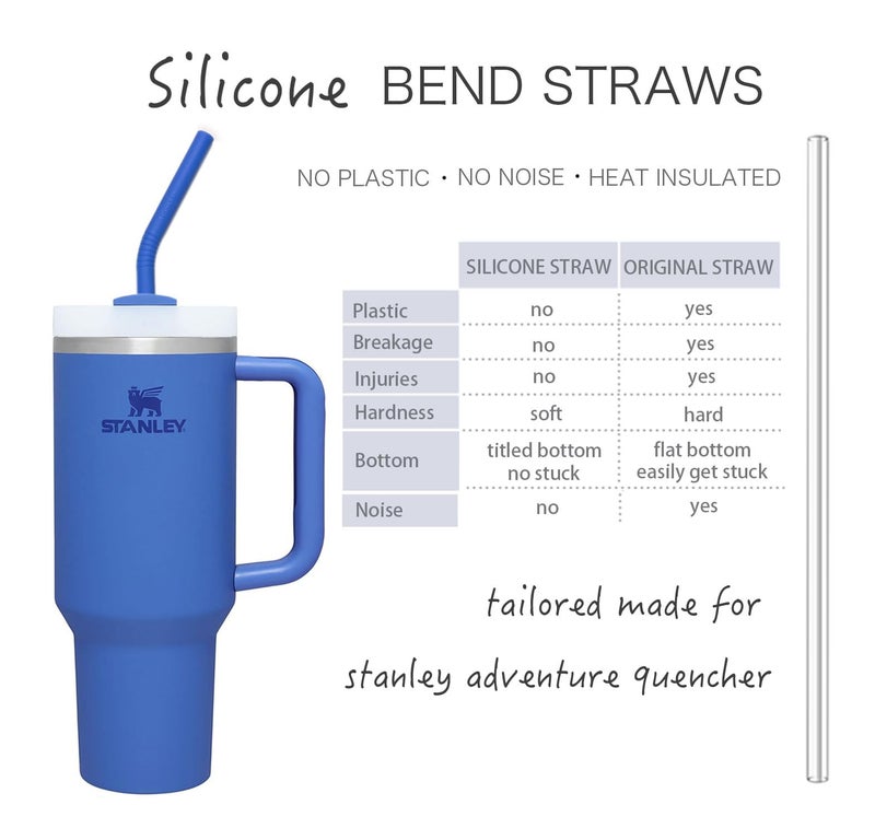 Tegion Stanley Cup Accessories 14â€ Extra Long Silicone Reusable Replacement Drinking Straws for 40 oz Quencher Tumbler,Wine Bottle-Blue Iris,Green Citron,Charcoal,Light Brown With Bendable Brush - Image 3