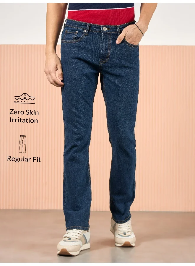 Beyoung cotton lycra Navy Blue Regular Fit Jeans for men