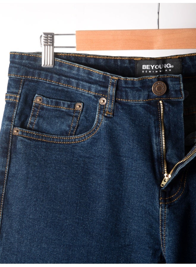 Beyoung cotton lycra Navy Blue Regular Fit Jeans for men  - Image 4