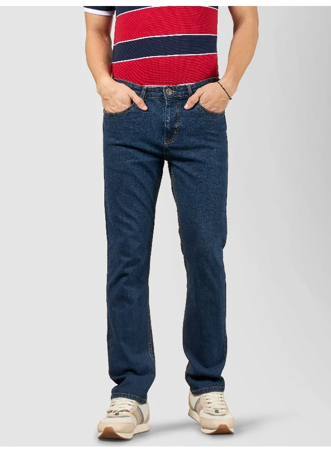 بيونغ cotton lycra Navy Blue Regular Fit Jeans for men