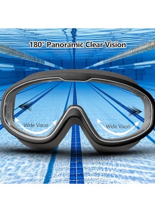 Swimming goggles 180° wide field of view, leak-free anti-fog swimming goggles, adult men, women, youth, UV-resistant swimming goggles (black) - view 5