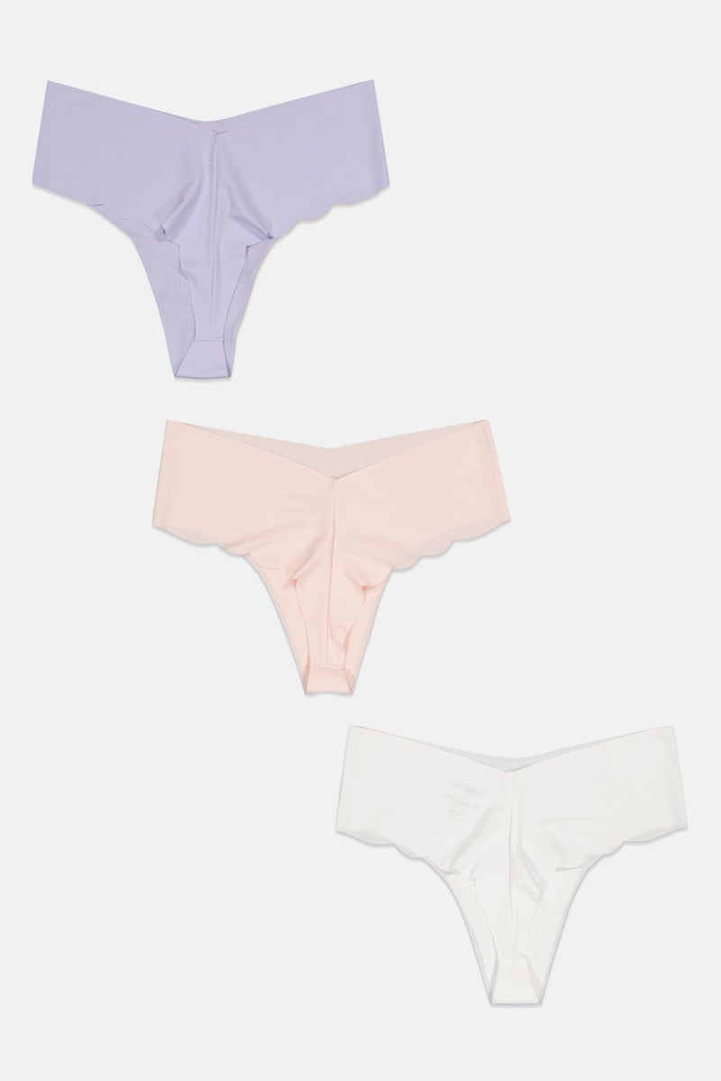 bebe سراويل داخلية نسائية من 3 قطع بتصميم ليزر مقطوع، متعددة الألوان - Image 3