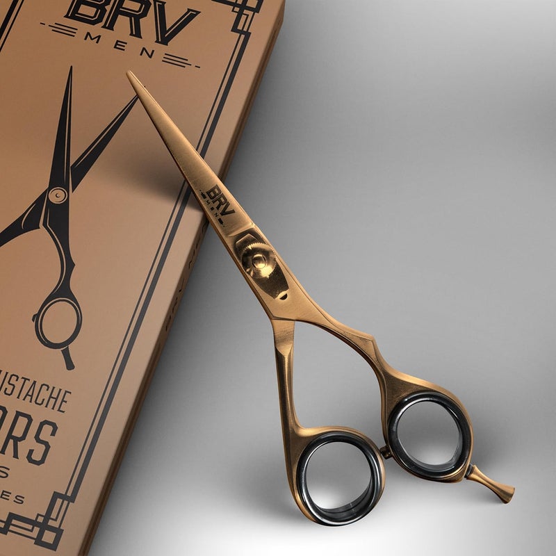 BRV MEN Facial Hair Scissors for Men | Titanium Series | Mustache & Beard Trimming Scissors | 5.5 inches l Sharp & Precise Grooming | Razor Edge Barber Scissor (RIGHT HANDED - titanium bronze) - Image 4