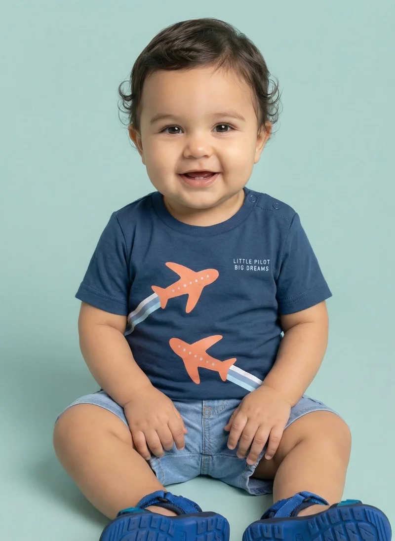 نوتيناتي Nautinati Baby Boys' 100% Cotton Pack of 2 Aeroplane All-over Printed T-shirts