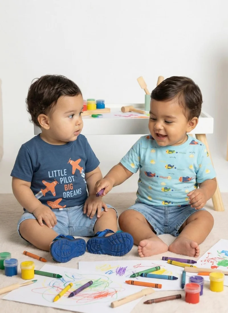 نوتيناتي Nautinati Baby Boys' 100% Cotton Pack of 2 Aeroplane All-over Printed T-shirts