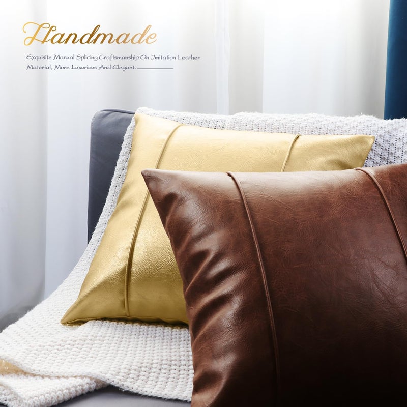 BRAWARM Dark Brown Leather Throw Pillow Covers 22 X 22 Inches - Faux Leather Pillow Cover with Piping, Hand Stitched Leather Throw Pillow for Couch Sofa Bed Living Room Home Decorative - Image 4