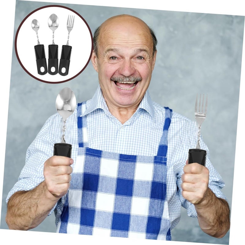 Pretzoom 6 Pieces Weighted Adaptive Utensils For Elderly Stainless Steel Bendable Cutlery Set Non Slip Handles Disabled Seniors Hand Tremors Support Tools - Image 3