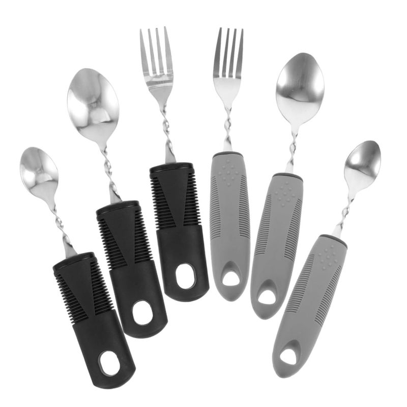 Pretzoom 6 Pieces Weighted Adaptive Utensils For Elderly Stainless Steel Bendable Cutlery Set Non Slip Handles Disabled Seniors Hand Tremors Support Tools - Image 2