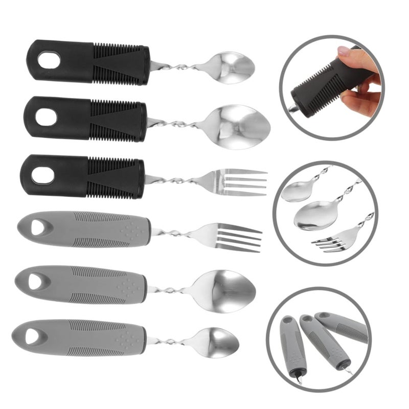 Pretzoom 6 Pieces Weighted Adaptive Utensils For Elderly Stainless Steel Bendable Cutlery Set Non Slip Handles Disabled Seniors Hand Tremors Support Tools - Image 4