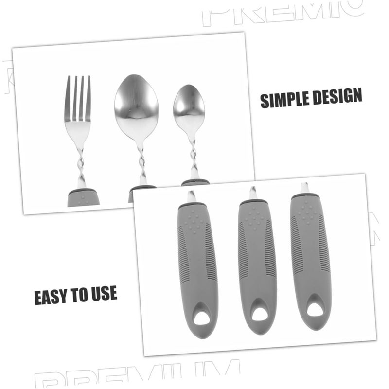 Pretzoom 6 Pieces Weighted Adaptive Utensils For Elderly Stainless Steel Bendable Cutlery Set Non Slip Handles Disabled Seniors Hand Tremors Support Tools - Image 5