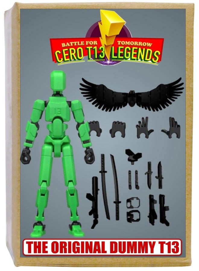 CERO® T13 Action Figure Robot | 3D Printed Dummy 13 Anime Robot | Multi-Joint Movable Collectible Figure | Fidget Desk Gadget (Black & Green PLA) - Image 1
