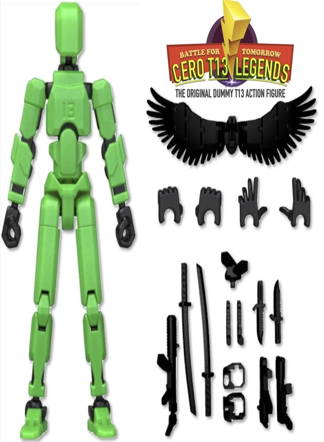 CERO® T13 Action Figure Robot | 3D Printed Dummy 13 Anime Robot | Multi-Joint Movable Collectible Figure | Fidget Desk Gadget (Black & Green PLA) - Image 2