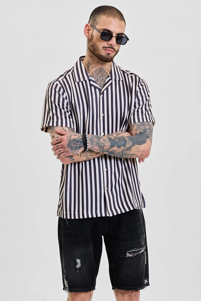 Black Striped Half Sleeve Boxy Casual Shirt