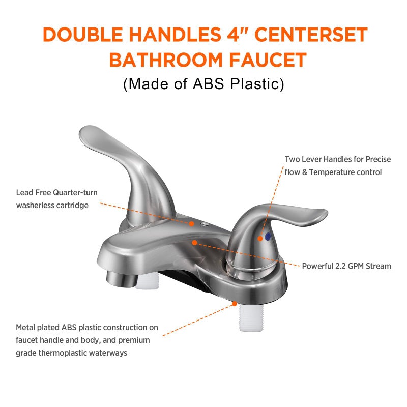 KPWATER Bathroom Sink Faucets 2/3 Hole,Brushed Nickel Dual Handles 4 inch Plastic Plating Over Bathroom Faucet with Pop-up Drain and 2 Supply Hoses for Apartment Rvs Sink Vanity - Image 2
