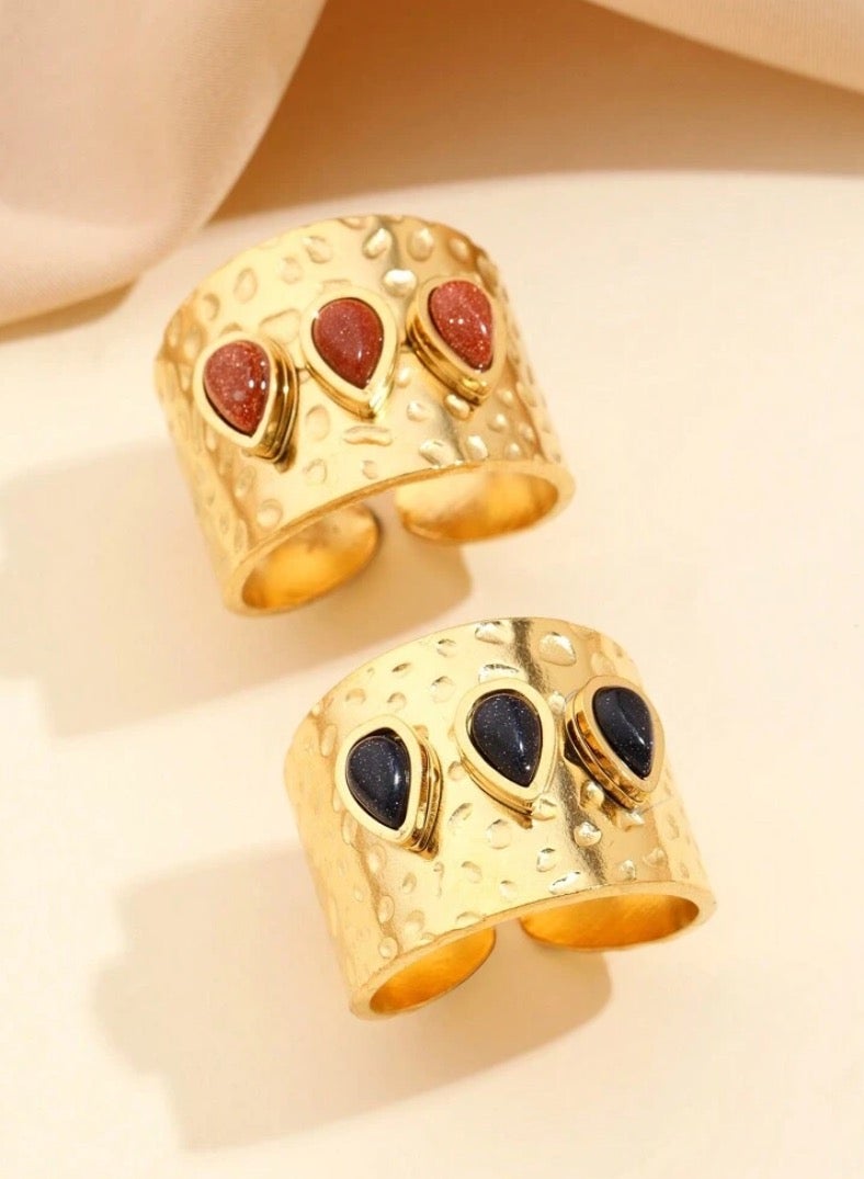 إيكوال طقم خواتم نسائي مكون من قطعتين من الاستانلس ستيل مطلي باللون الذهبي بمقاس موحد - Image 1