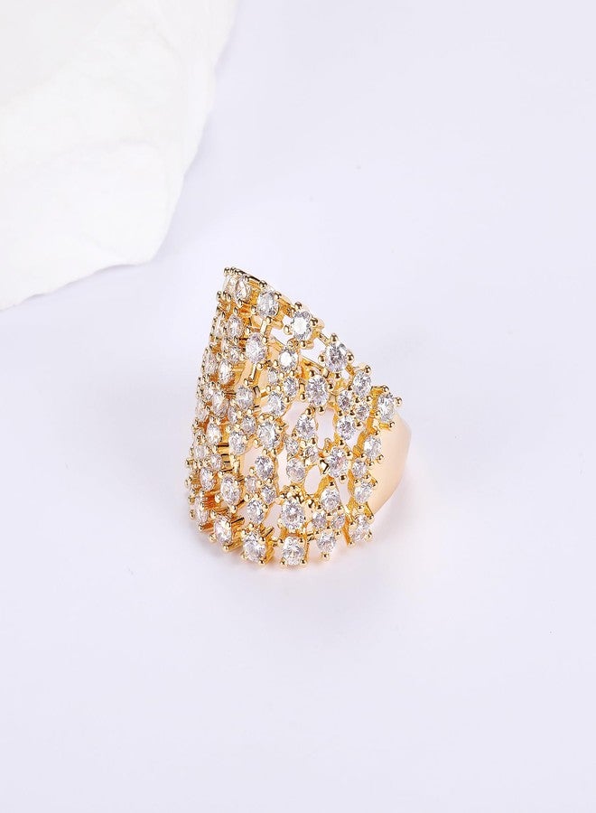 MDFUN Wedding Rings for Women Multi-Row Wide Engagement Ring 18K Yellow Gold Plated Cubic Zirconia Band Promise Eternity Ring for Women Size 10 - Image 4