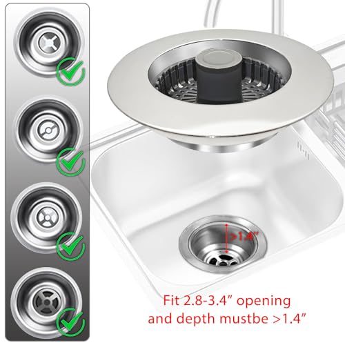 BAOLSLS 3 in 1 Kitchen Sink Stopper, Pop Up Kitchen Sink Drain Strainer, with an Extra Basket Strainer, Kitchen Sink Drain Stopper for US Standard 3-1/2 Inch, Brass Material Electroplate Silver - Image 5