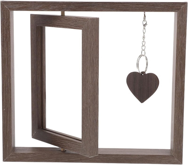 KALLORY Double-sided Rotating Wooden Picture Frame Rustic Desk Photo Frame for Family Photos Tabletop Display with Hanging Option - Image 1