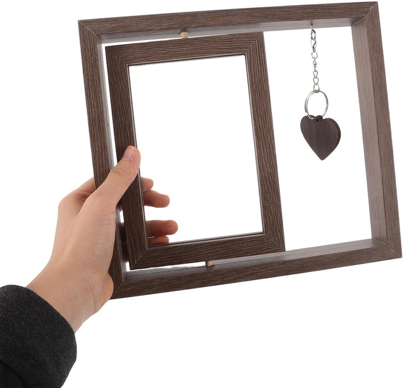 KALLORY Double-sided Rotating Wooden Picture Frame Rustic Desk Photo Frame for Family Photos Tabletop Display with Hanging Option - Image 4