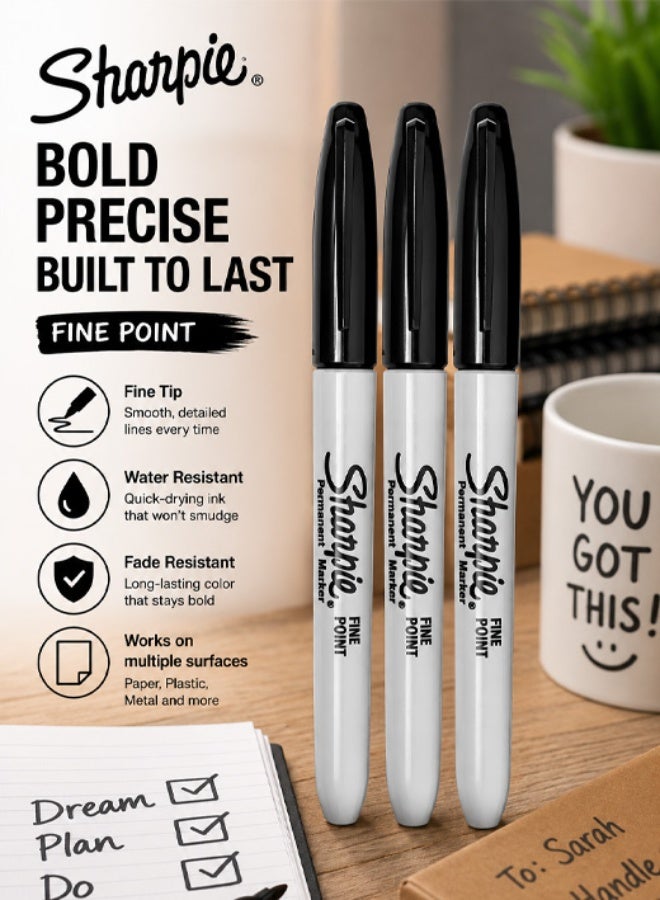 Sharpie 3-Piece Permanent Black Marker，Sharpie pen - Image 1