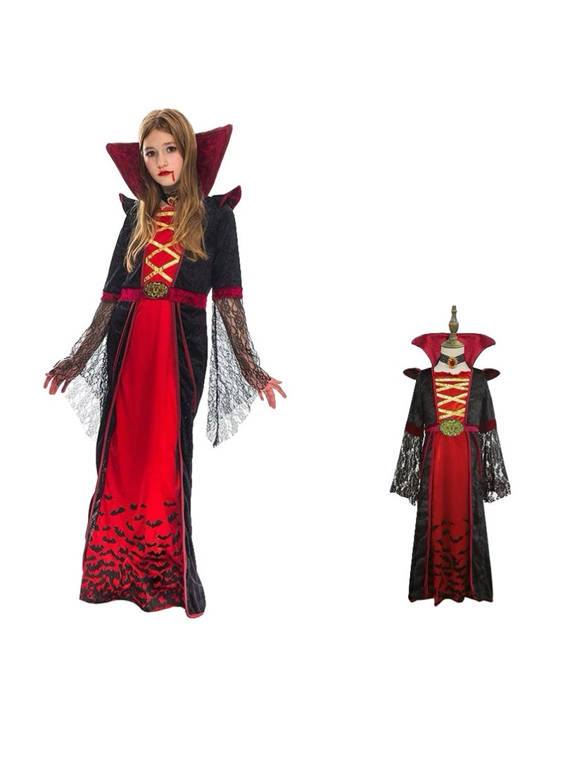 CityRiya-Long Halloween Witch Dress for Girls, Vintage Victorian Witch Costume, Kids Sorceress Cosplay Outfit, Fancy Halloween Party Dress for Girls(M) - Image 1