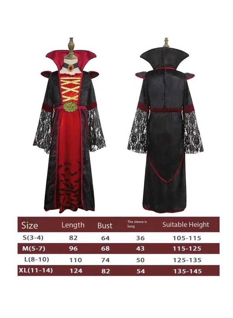 CityRiya-Long Halloween Witch Dress for Girls, Vintage Victorian Witch Costume, Kids Sorceress Cosplay Outfit, Fancy Halloween Party Dress for Girls(M) - Image 2