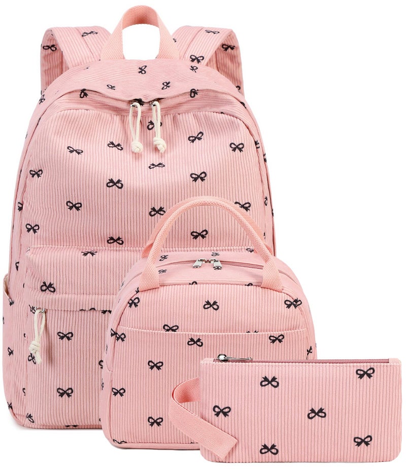 LEDAOU Kids Backpack for Girls Backpacks with Lunch Box Lightweight Bookbag Set Elementary Middle School Back pack for 814 Bow pink backpack