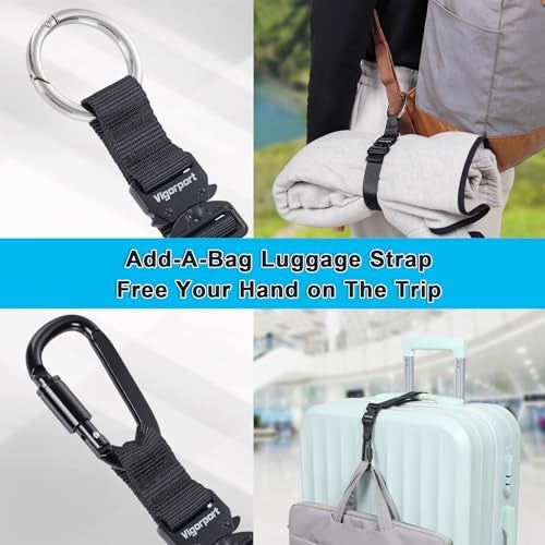 Vigorport 2 Pack Add A Bag Luggage Strap Jacket Gripper Heavy Duty Luggage Belt for Carry on Bag with Metal Carabiner Travel Suitcase Accessories Easy to Carry Your Extra Bags Black 2 Clips - Image 3