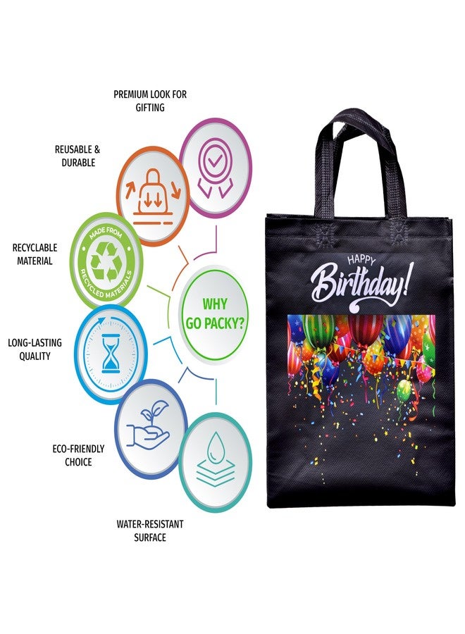 Go Packy Happy Birthday Gift Black Bag - Stylish, Reusable Tote for Return Gifts, Party Favors, Gifting Hampers (20) - Image 3