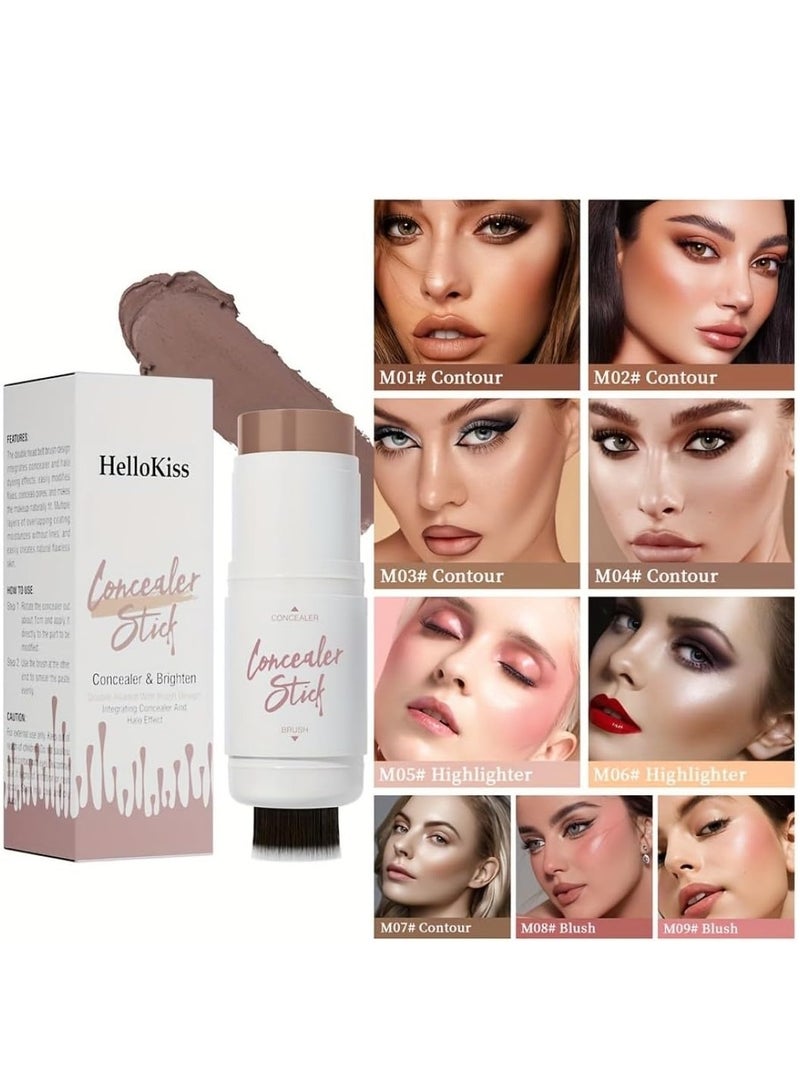 HelloKiss عصا خافي العيوب مع رأس فرشاة هايلايتر مكياج عصا هايلايتر كريمي عصا طويلة الأمد مقاومة للماء لخافي العيوب وإضاءة خافي العيوب كونتور هايلايتر عصا 06 - Image 5