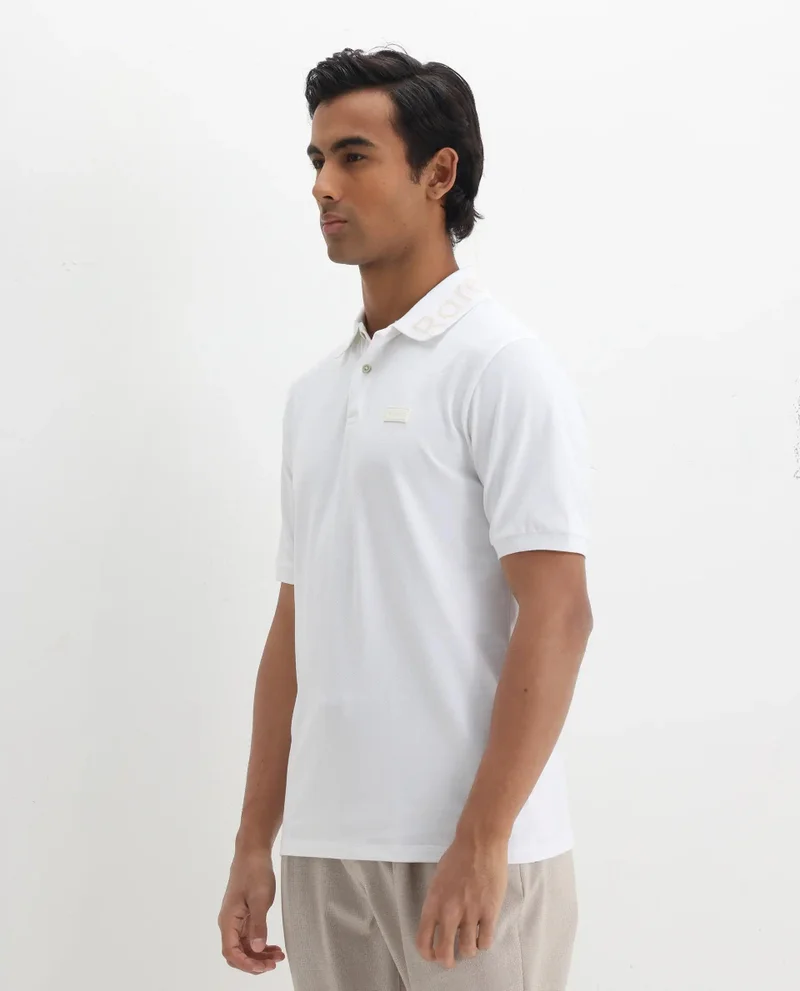 Rare Rabbit Men's Silicon Badge Classic Solid Polo