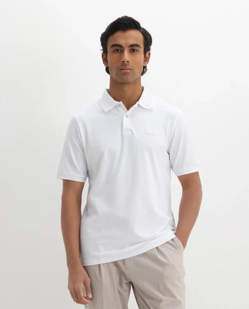 Rare Rabbit Men's Silicon Badge Classic Solid Polo